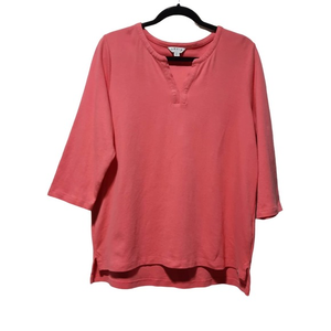 ORVIS WOMENS L PMA COTTON 3/4 SL CORAL V NECK TUNIC PULL‎ OVER TOP